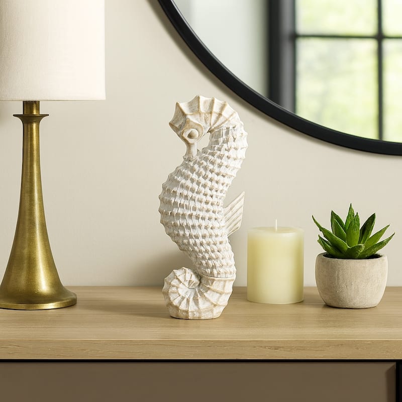Decorative Resin Seahorse Sculpture Figurine - 12", White & Brown - 12.0"