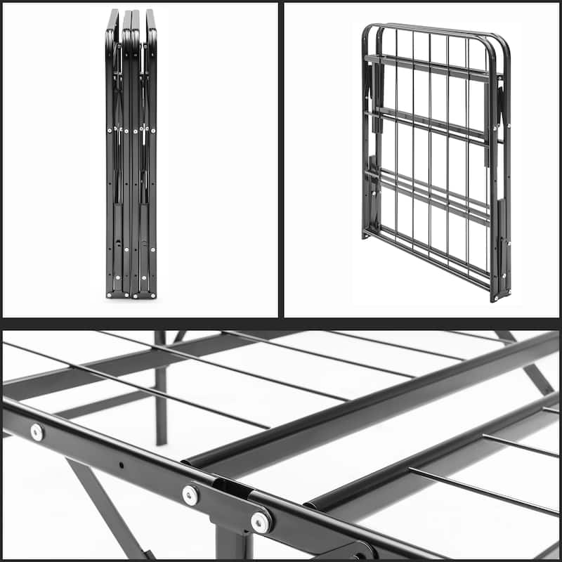 14-Inch Foldable Metal Platform Bed Frame with Tool Free Setup, Sturdy Steel, No Box Spring Needed, 75" X30", Black