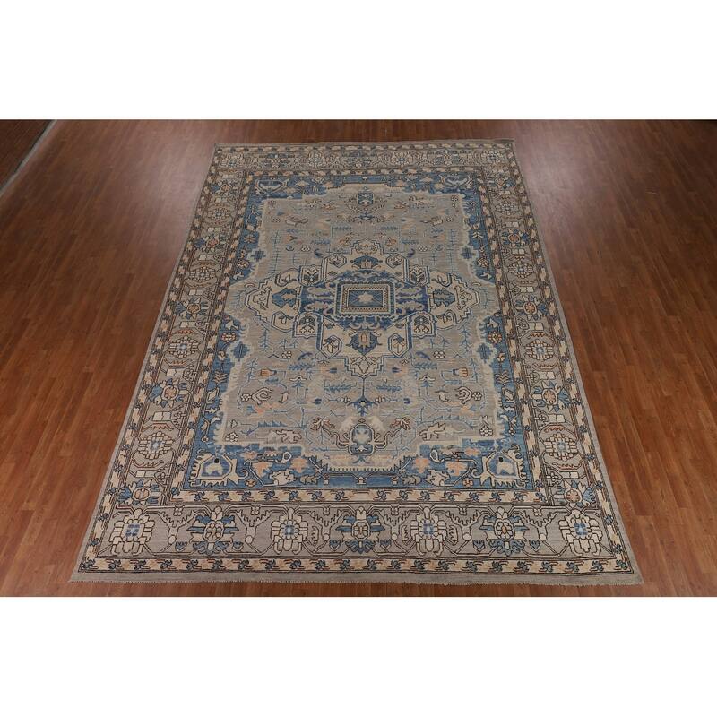 Oriental Oushak Turkish Large Rug Hand-Knotted Beige Wool Carpet - 10'1"x 14'0"
