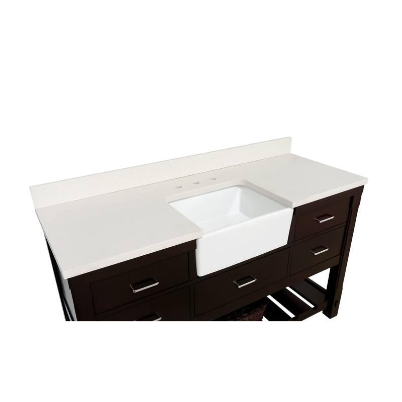 KitchenBathCollection Charlotte 60" Single Farmhouse Vanity with Quartz Top
