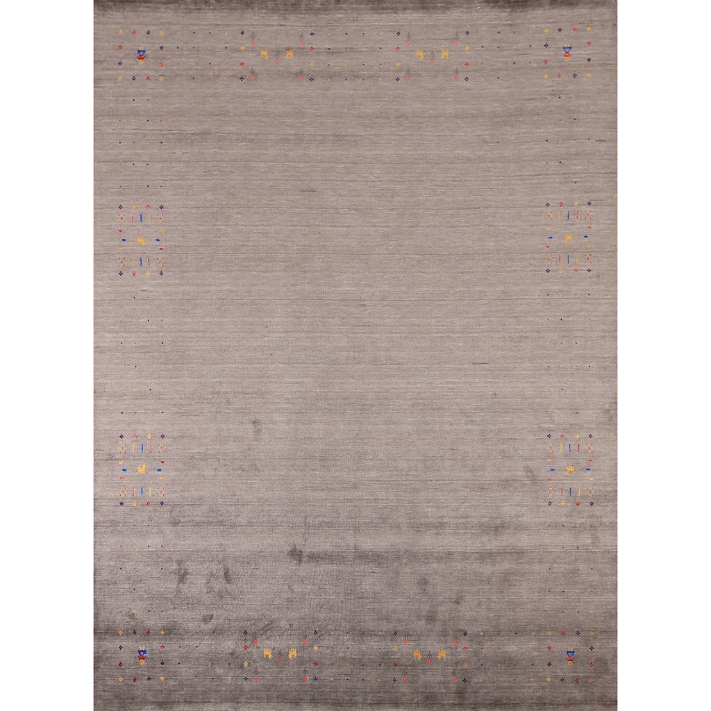 Earth Tone Tribal Gabbeh Indian Area Rug Silk Carpet - 8'0" X 9'10"