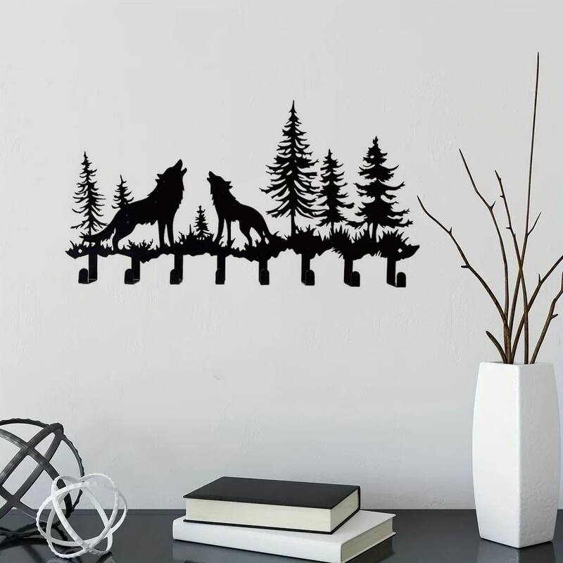Rustic Wolf Wall-Mounted Metal Organizer Hooks For Keys Hats Bags