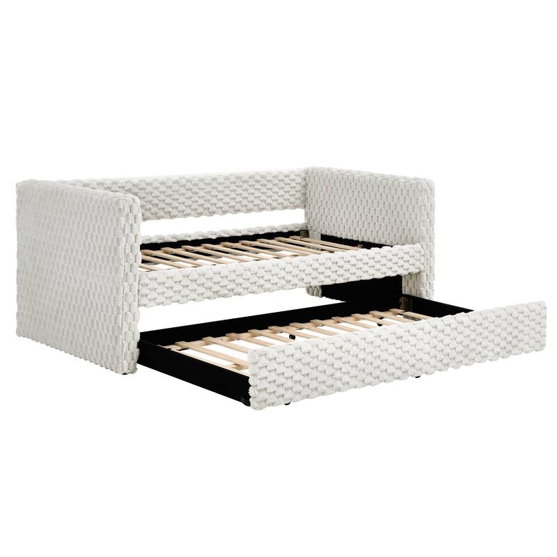 Daybed, Upholstered sofa bed,The bottom pulls out to form a bed ,Plaid corduroy fabric