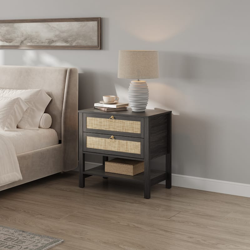 SICOTAS Rattan Boho Nightstand Great Storage for Compact Bedroom Areas