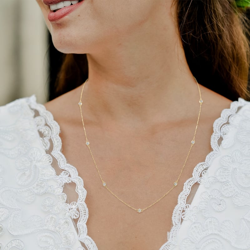 Marquee 0.75 Carat TW Bezel Set Lab Grown Diamond Station Necklace in 14K Yellow Gold