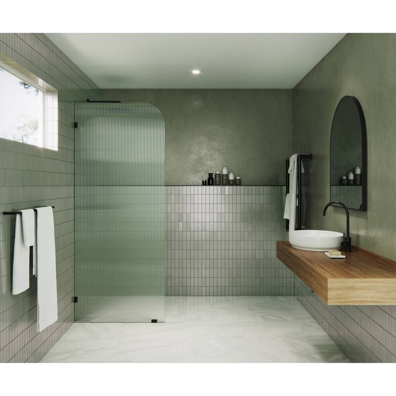 Glass Warehouse 30" x 78" Frameless Shower Door - Single Fixed Panel Fluted Frosted Radius