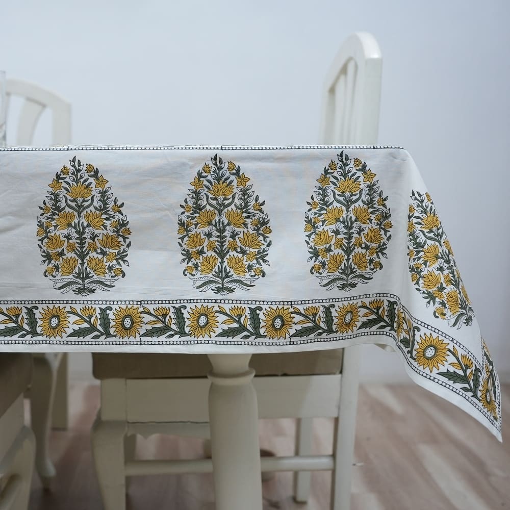 Fabdivine Handmade Block Print Cotton Brown Table Cover or Cloth Dining, Farmhouse & Kitchen Décor