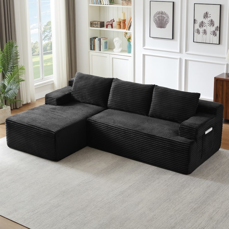 96.1" Modern L-Shaped Cloud Sectional Sofa, No Assembly Required - Black