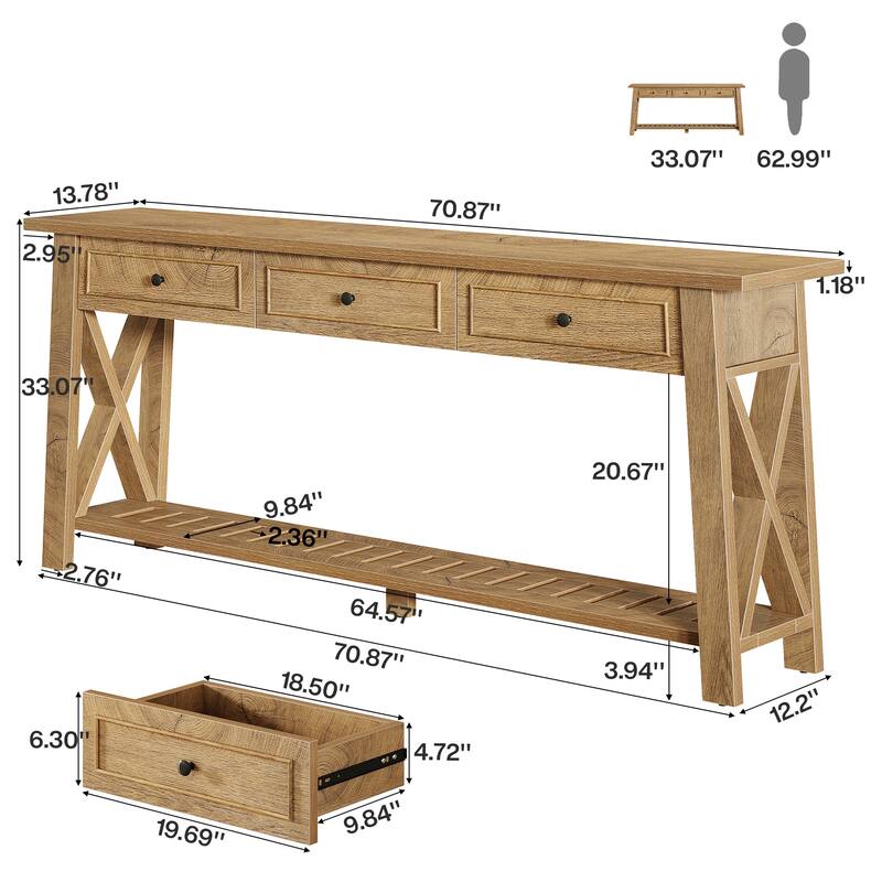 Console Table with 3 Storage Drawers