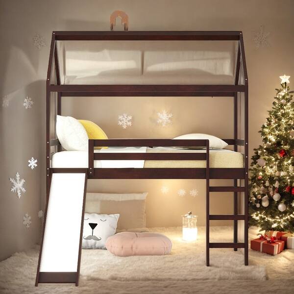 slide 2 of 11, Twin Size Modern Loft Bed House Bed With Slide,Sturdy Construction