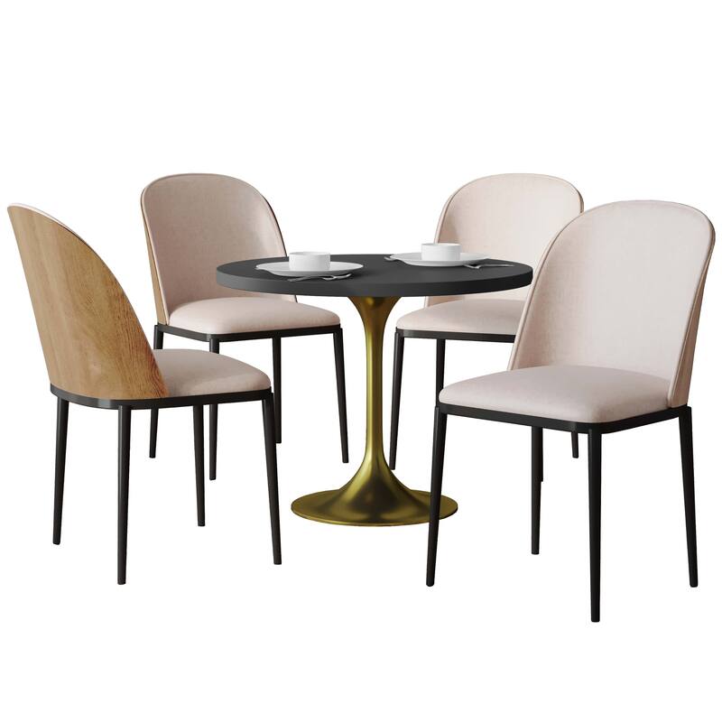 Verve 5-Piece Dining Set 36-Inch Round MDF Tabletop Dining Table and 4 Side Chairs - Natural Wood/Brown