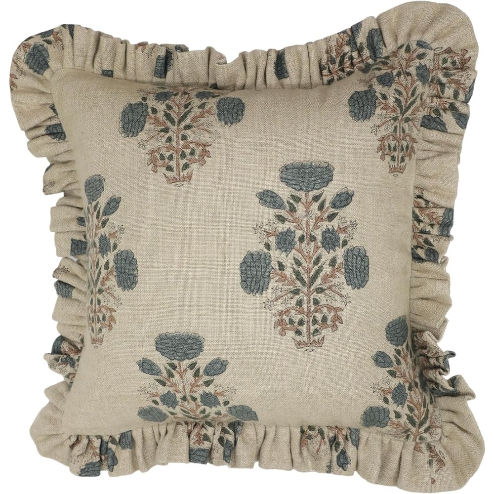 Fabdivine Linen Floral Block print pillow Cover