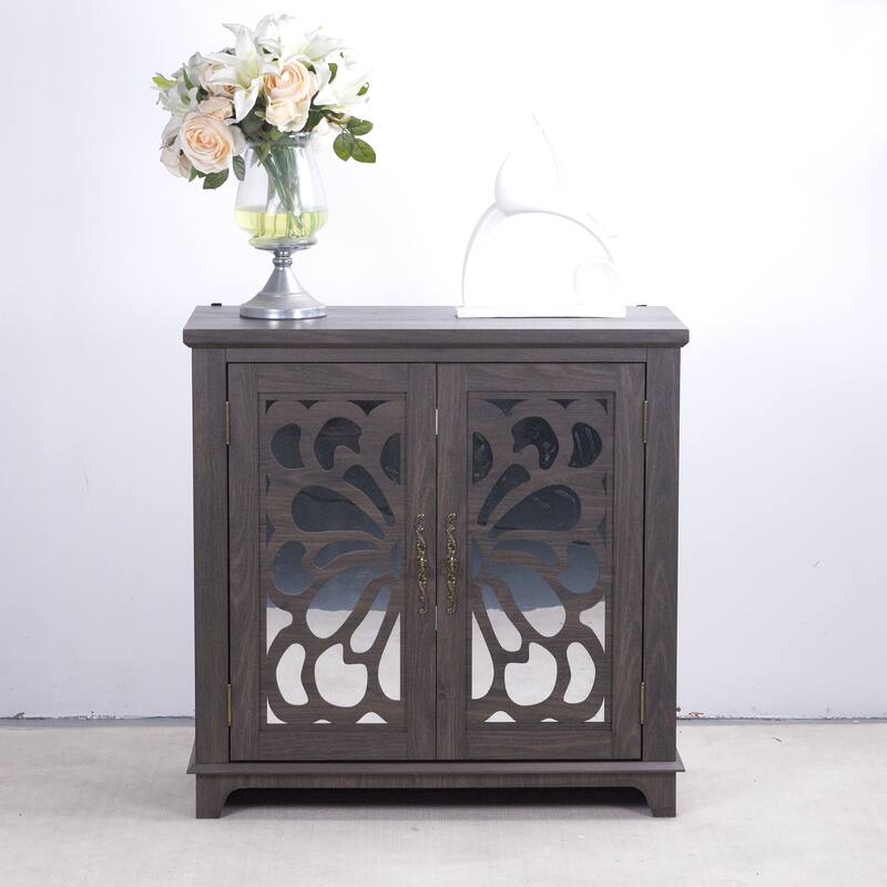 Rossetta Elegant Wooden Intricate Cutout Charming Butterfly Pattern Accent Cabinet with Adjustable Shelf