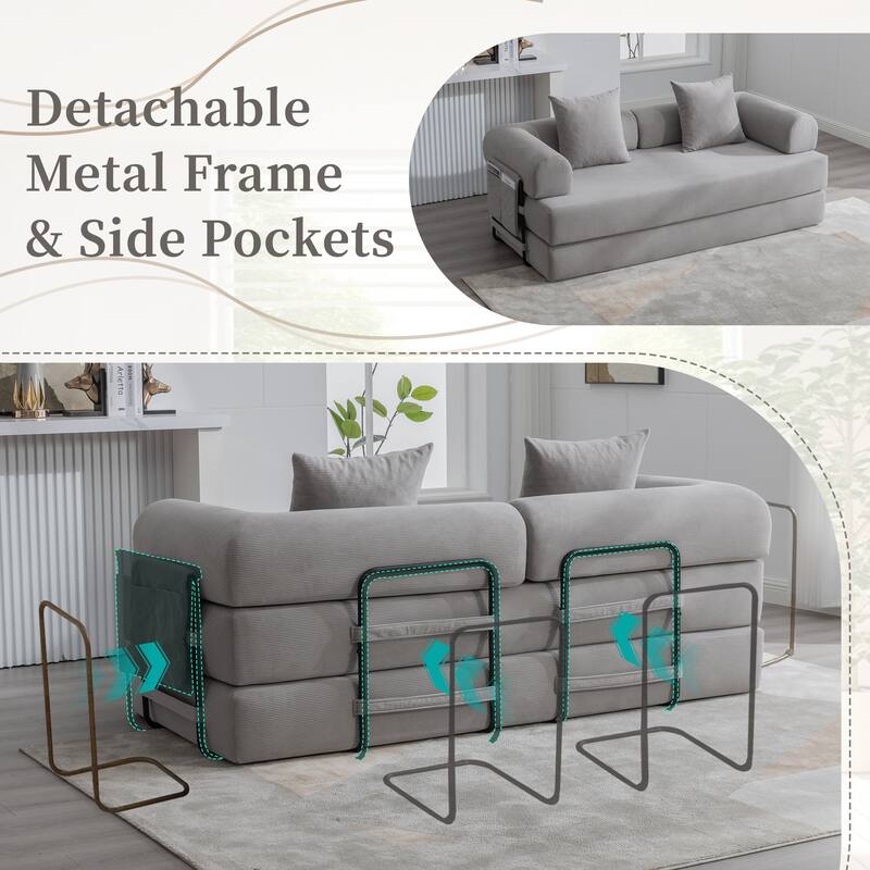 HOMEFUN Corduroy Upholstered Modern Comfort Foldable Compressible Sofa Bed with Sturdy Metal Frame