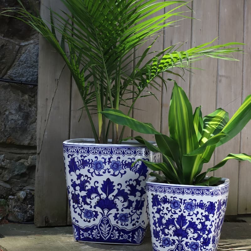 Euro Ceramica Blue and White Ceramic Camelia Garden Planter