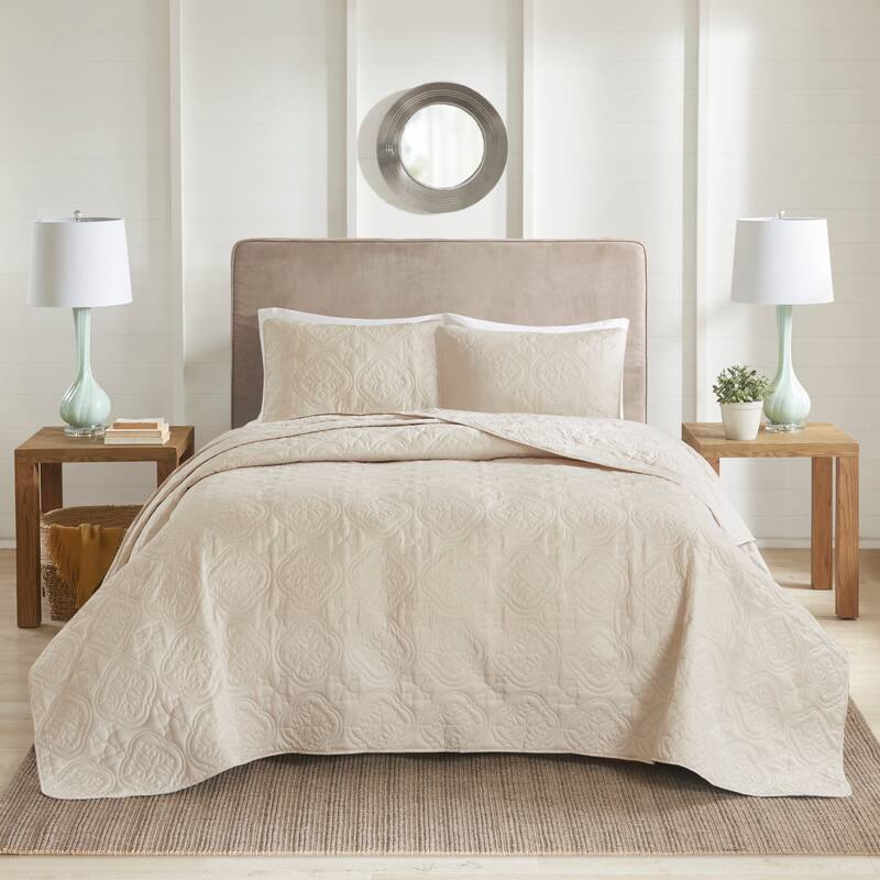 510 Design Hayley Oversized Solid Texture 3 Piece Reversible Bedspread Set - Cream - California King