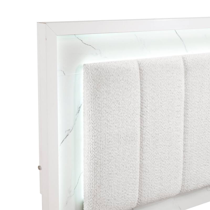 4pc White Bedroom Set LED Bed Dresser Mirror Chest Modern Furniture