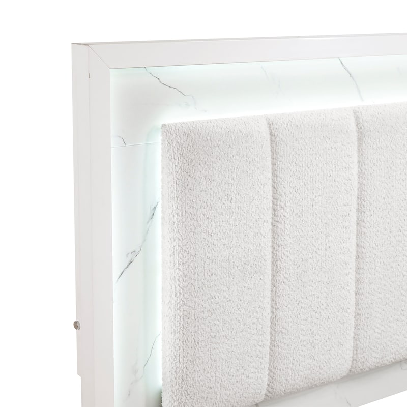 Glam White Bedroom Furniture LED Bed Chest Nightstand 3PC Set