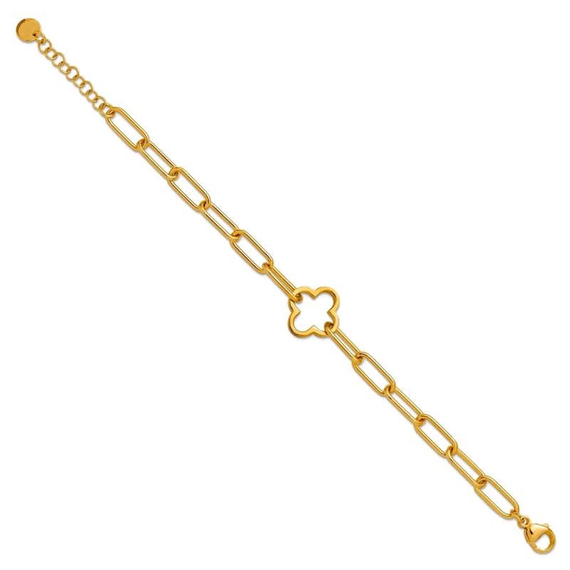 Curata 925 Sterling Silver Italian 8" Gold Plated Clover Paperclip Link Bracelet