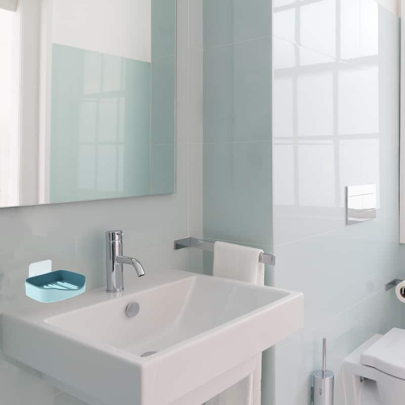 Soap Dish Keep Soap Dry Home Drill Free Soap Holder Plastic 13x9.2cm - Blue