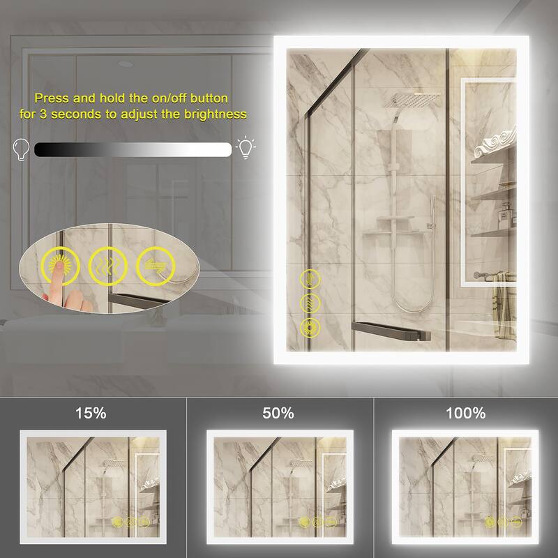 SmartGlow 30x36" Rectangular Dimmable LED Frameless Anti-Fog Bathroom Vanity Mirror - Clear
