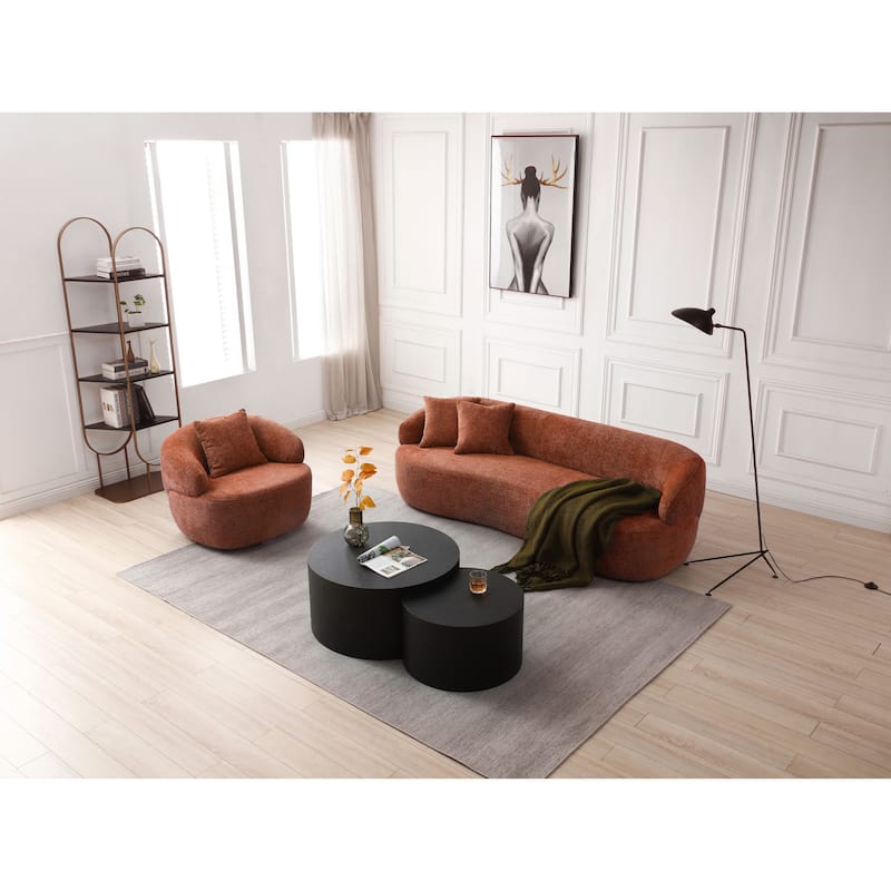 Orange Modern 34.6" Upholstered 360° Swivel Barrel Chair with Solid Wood Frame
