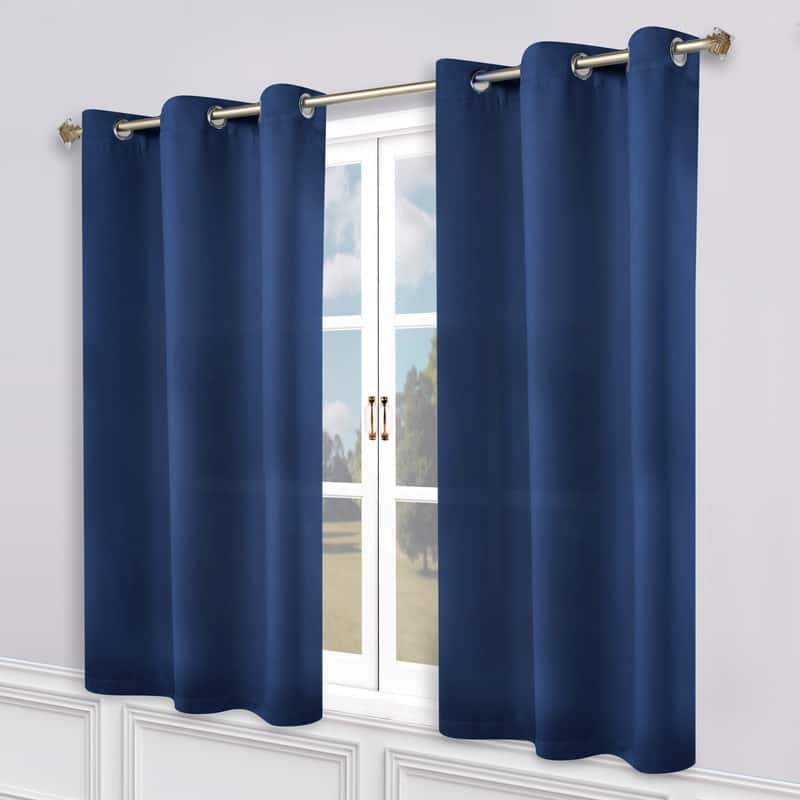 Superior Modern Solid Washable Room Darkening Curtains, Set of 2 Panels - 2PC- 52" x 63" - Navy Blue