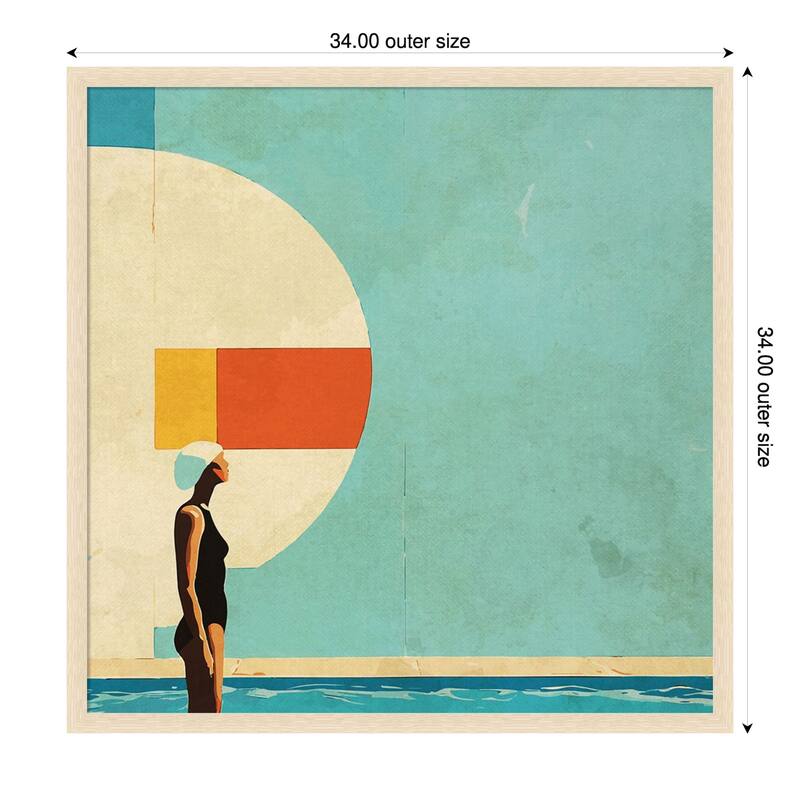 Mid Century Pool by Layla Oz Wood Framed Wall Art Print - 34 x 34 in - Brown