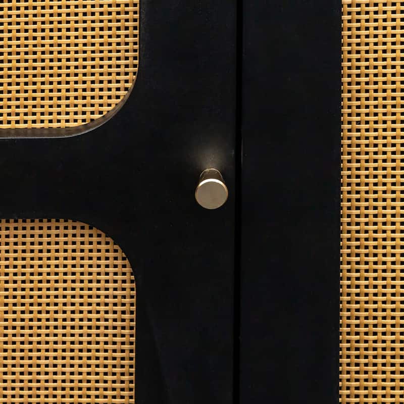 GDF Studio - Shinny Modern Rattan Sideboard Buffet Cabinet with Adjustable Shelves and Storage Doors - 70.87