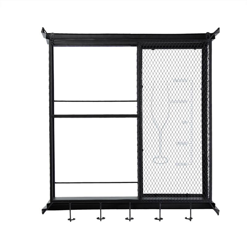 Stylish Wine Storage Rack, Wall Mounted Liquor Display Rack with Wine Glass Rack, Black Wine Bar Shelf for Bar