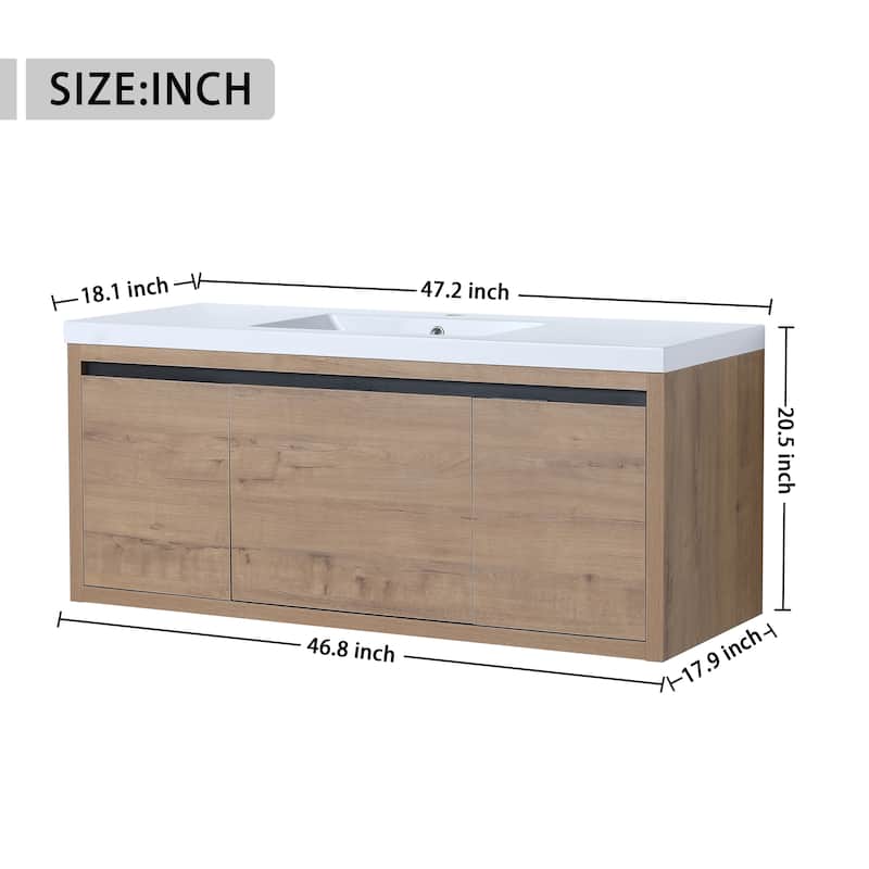 Malwee 24"/48" Floating Bathroom Vanity, Modern Wall Mounted Bathroom Vanity, Single with Resin Top and Soft Close Door