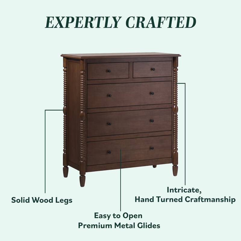 Walker Edison Easy Assembly 5-Drawer Dresser with Wood-Turning Detail