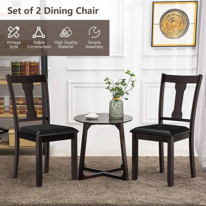 Set of 2 Dining Room Chair Coffee Rubber Wood Frame and Upholstered - See details