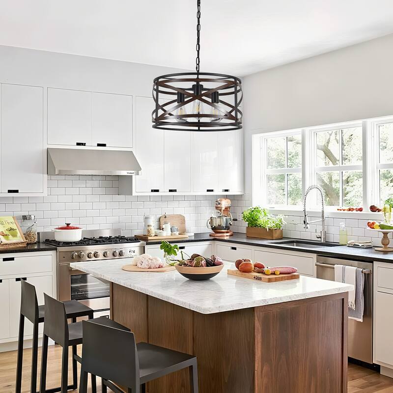 3 - Light Drum Chandelier - Matte Black