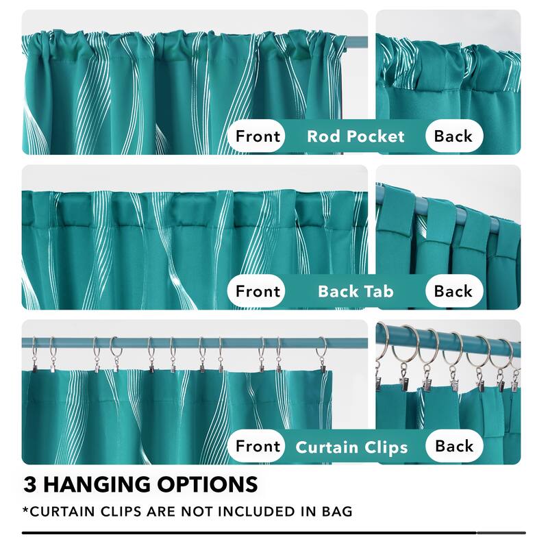 Deconovo Back Tab Rod Pocket Silver Wave Curtains(2 Panel)