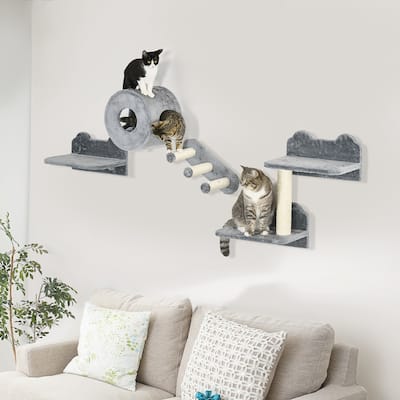 PawHut Cat Wall Shelves, 4 Piece Cat Wall Furniture, Gray