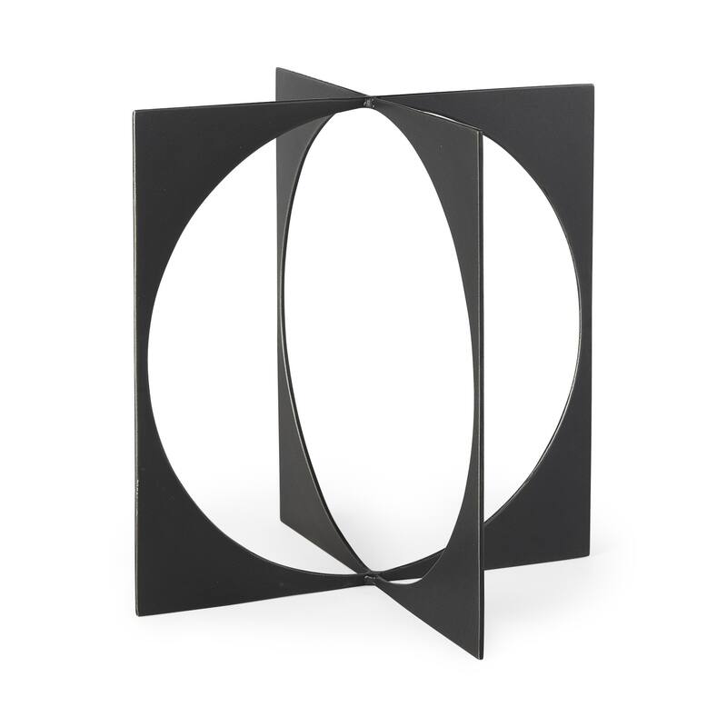 Charcoal Gray Metal Circle Square Sculpture - 5"W x 5"D x 6"H