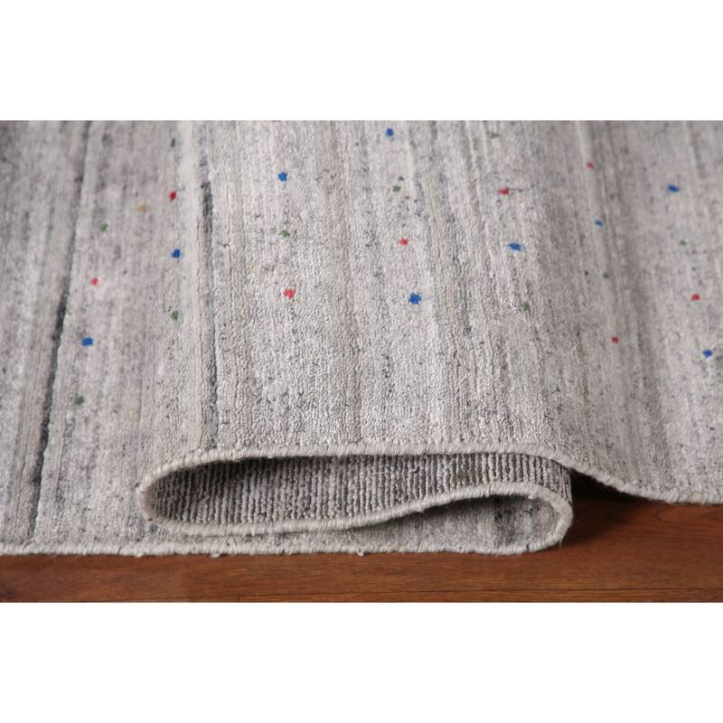 Silver Gray Striped Gabbeh Oriental Area Rug Handmade Wool Carpet - 9'0" x 12'0"