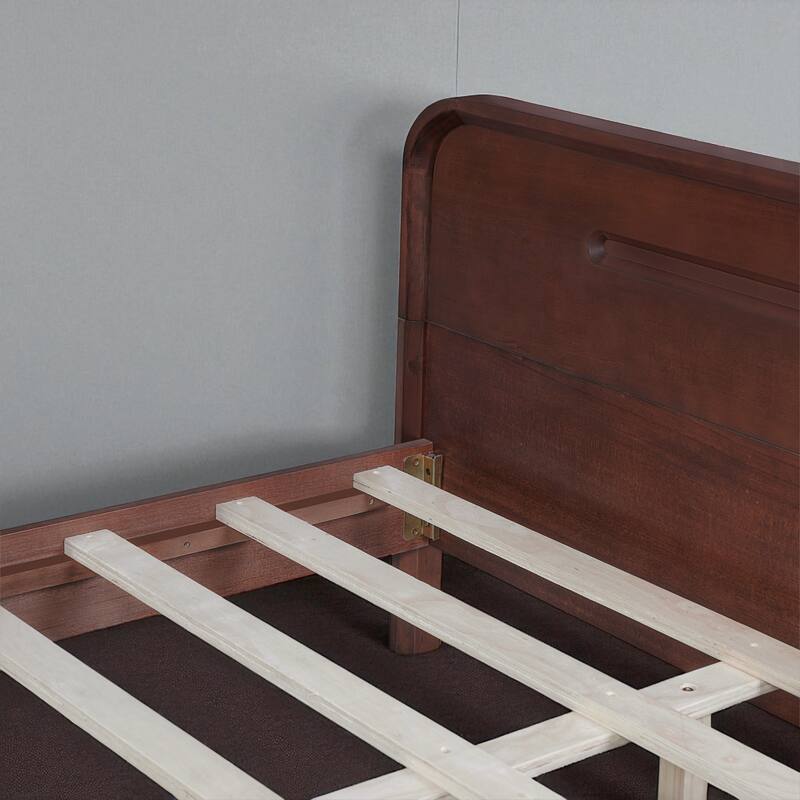 Queen/King Size Bed with Solid Pine Wood Frame, No Box Spring, Stable, Elegant Headboard