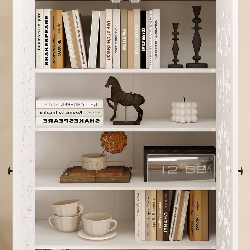 Vintage Carved White Storage Cabinet Accent Cabinet Bookshelves Curio Cabinet