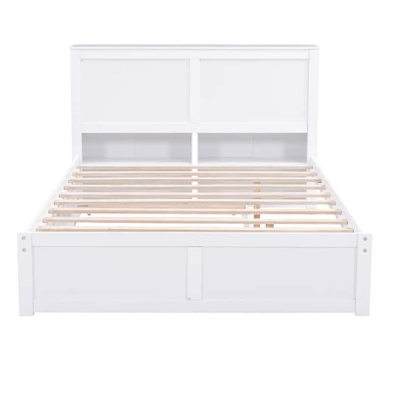 Queen/Full Platform Bed with Twin XL Trundle and Pull-Out Storage Shelves