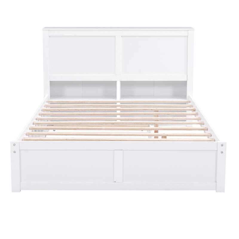 White Full Size Storage Platform Bed with Pull-Out Shelves and Twin Trundle