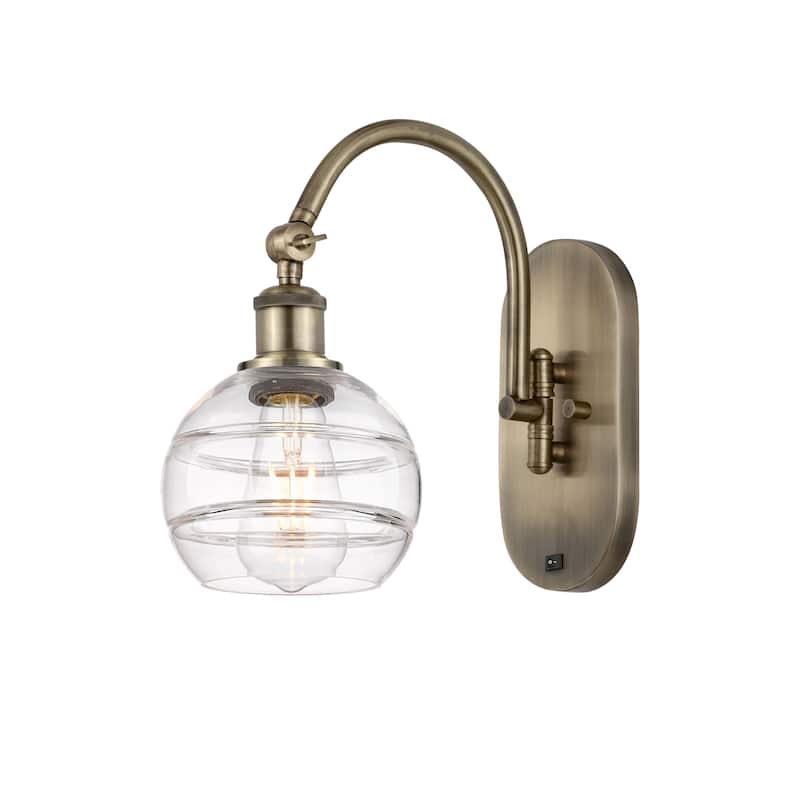 Innovations Lighting 518-1W-11-6 Rochester Sconce Rochester 11" Tall - Antique Brass / Clear