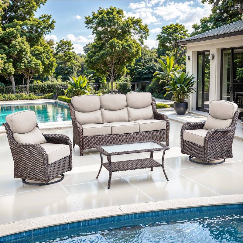Gymojoy 4-Piece Patio Furniture Set with Swivel Glider Chairs, 6-Inch Ultra-Plush Cushions & Water-Resistant Olefin Fabric