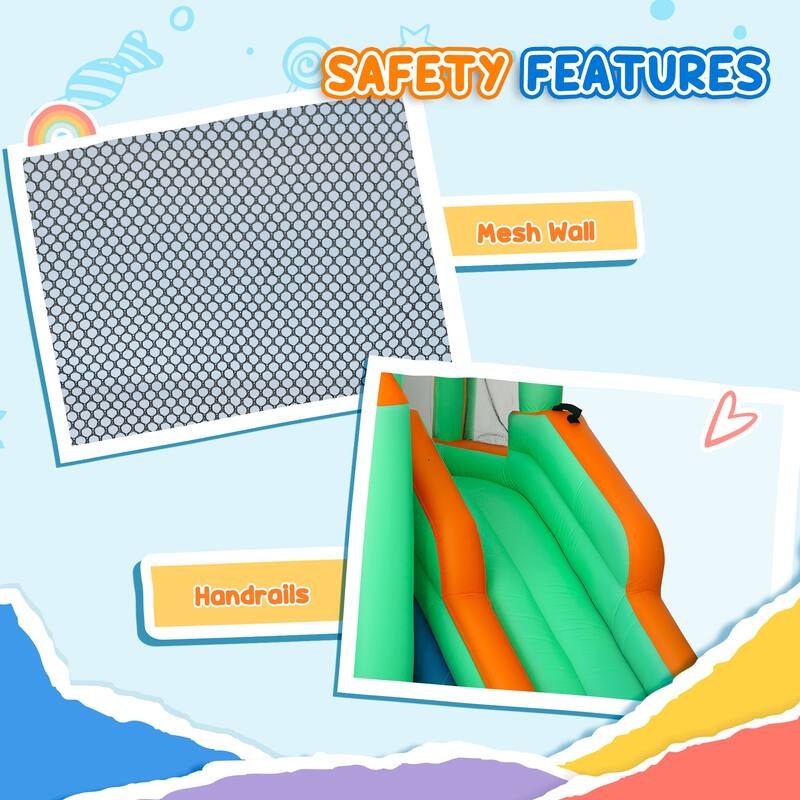 7-in-1 Inflatable Water Park with Slide, Splash Pool, Ball Pit, Trampoline, Climbing Wall & Basketball Hoop