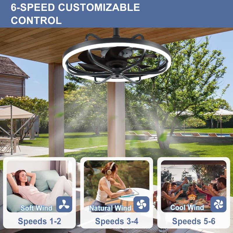 Waterproof Outdoor Ceiling Fan with Light - 20-Inch IP65 Plug-in, Remote App Control, 6-Speed Gazebo/Patio
