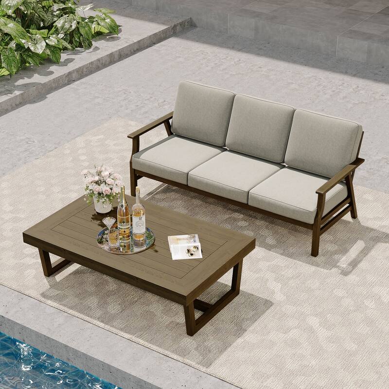 Modern Wood Outdoor Patio Sofa Loveseat with Cushion