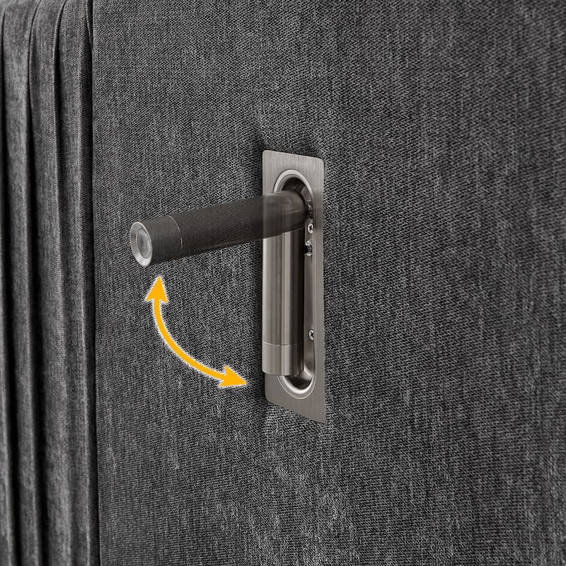 Queen Upholstered Platform Bed with Pleated Chenille Headboard, Built-in Bedside Table & Adjustable Lamps, No Box Spring