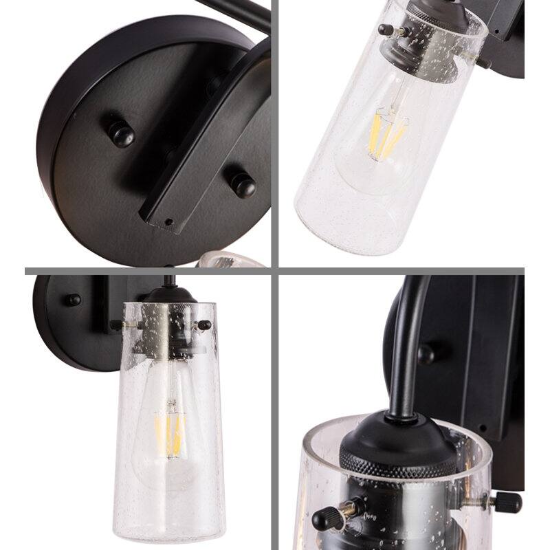 3-Light Black Bathroom Vanity Lights Wall Light with Glass Shade - 3 light
