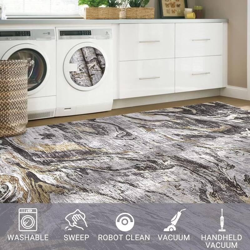 Modern Abstract Area Rug Washable Non-Slip Low Pile Rugs for Living Room Bedroom